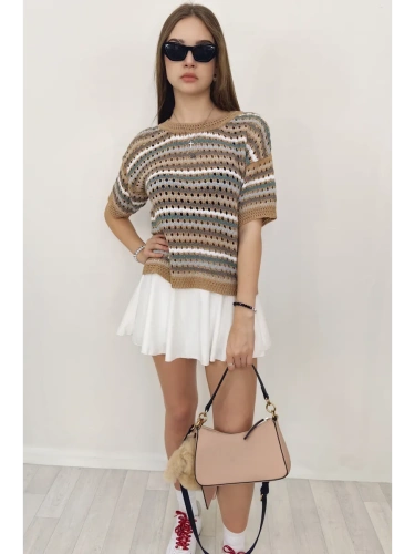 Кофта нарядная оверсайз укороченный ажурная кружевная сетка фото 2