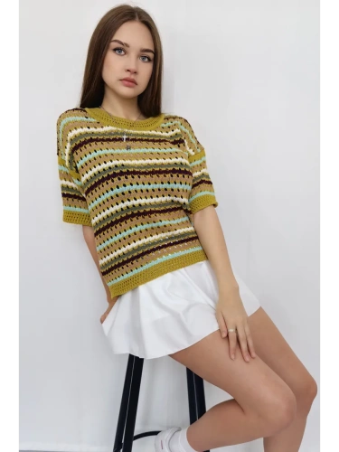 Кофта нарядная оверсайз укороченный ажурная кружевная сетка фото 2