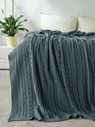 Плед 180x220 на кровать диван покрывало вязаный хлопок 100% фото 4