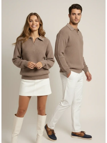 Свитер оверсайз теплый вязаный на молнии с воротником фото 3