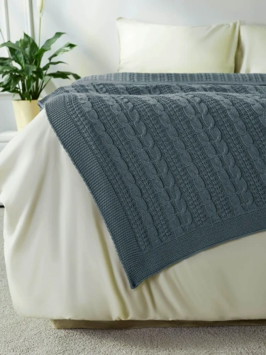 Плед 180x220 на кровать диван покрывало вязаный хлопок 100% фото 2