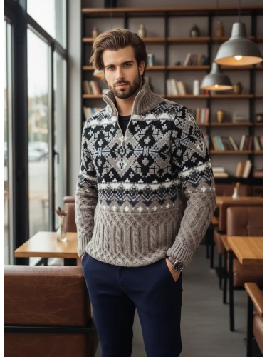 Свитер мужской на молнии теплый шерстяной фото 2