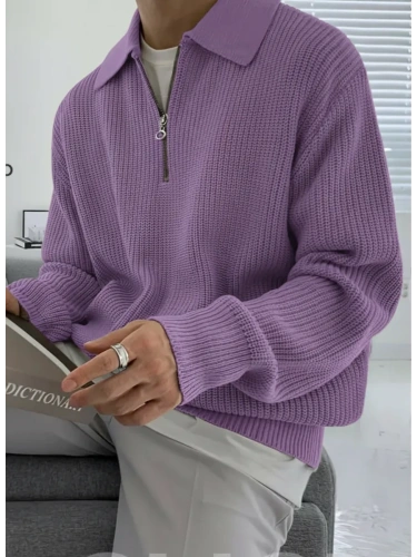 Свитер оверсайз теплый вязаный на молнии с воротником фото 4