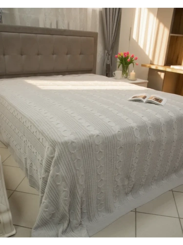 Плед 200х220 на кровать диван покрывало вязаный Хлопок 100 %