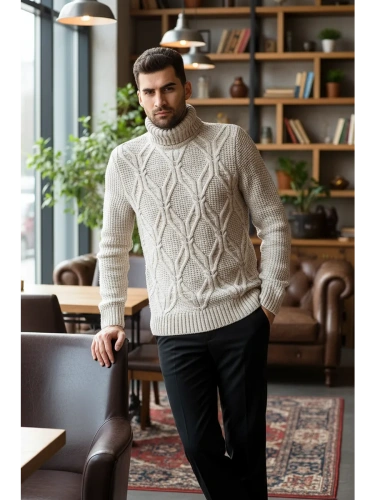 Свитер с горлом теплый шерстяной