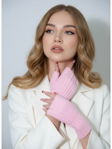 Митенки розовый теплые перчатки без пальцев y2k фото 2