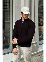 Свитер оверсайз теплый вязаный на молнии с воротником