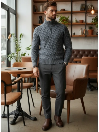 Свитер мужской с горлом молнией теплый шерстяной фото 6