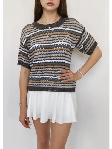 Кофта нарядная оверсайз укороченный ажурная кружевная сетка фото 6