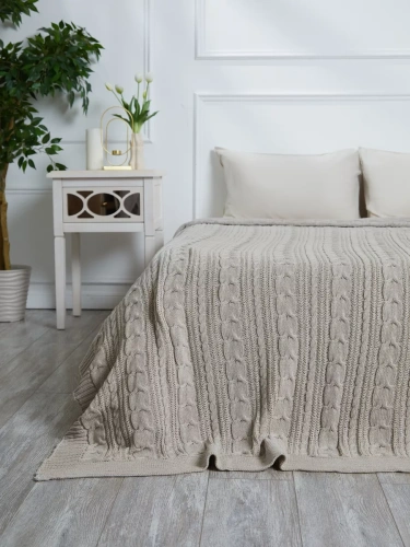 Плед 180х220 на кровать диван покрывало вязаный Хлопок 100 %