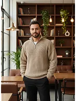 Свитер оверсайз теплый вязаный на молнии с воротником