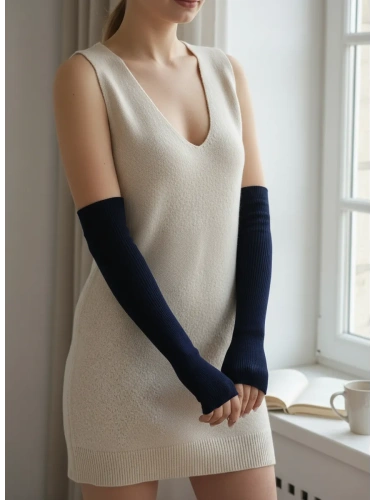 Митенки длинные синий перчатки без пальцев гетры на руки фото 2