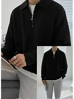 Свитер оверсайз теплый вязаный на молнии с воротником