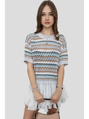 Кофта нарядная оверсайз укороченный ажурная кружевная сетка фото 3