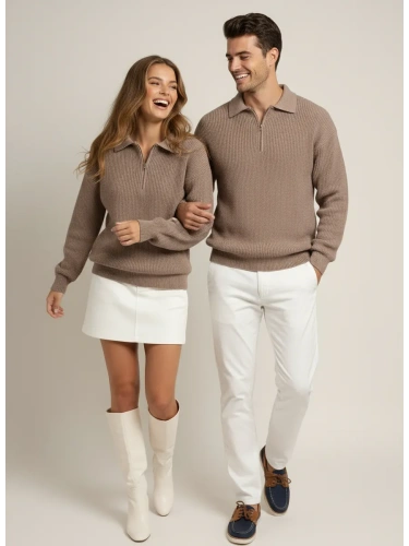 Свитер оверсайз теплый вязаный на молнии с воротником фото 4