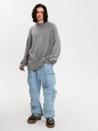 Свитер оверсайз рваный женский и мужской теплая унисекс фото 3