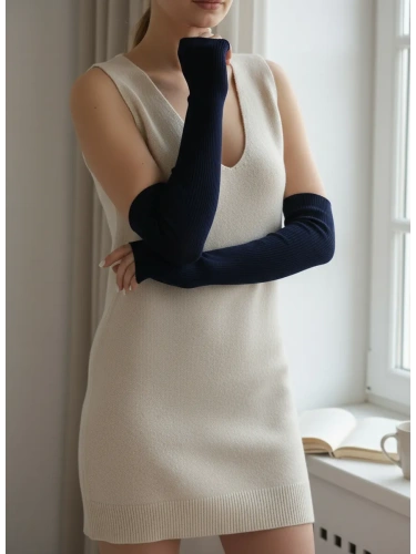 Митенки длинные синий перчатки без пальцев гетры на руки фото 3