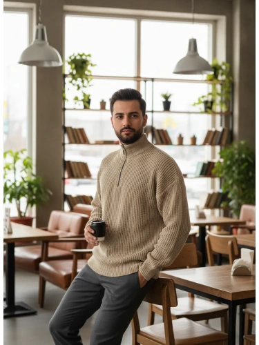 Свитер оверсайз теплый вязаный на молнии с воротником фото 4