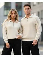 Свитер оверсайз теплый вязаный на молнии с воротником