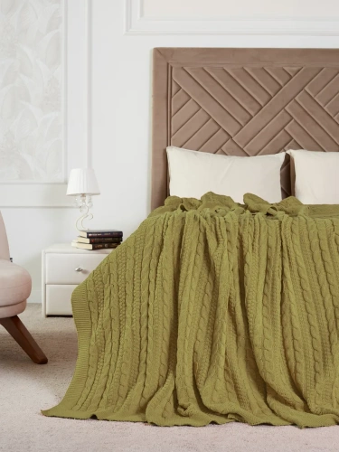 Плед 220x240 на кровать диван покрывало вязаный хлопок 100%