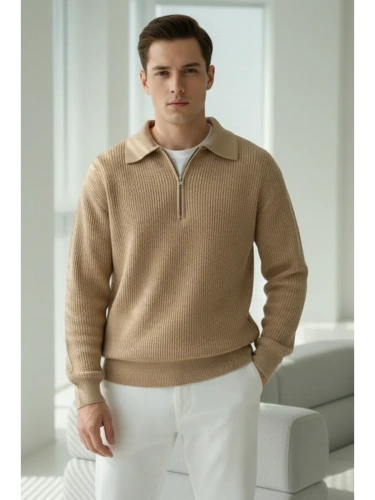 Свитер оверсайз теплый вязаный на молнии с воротником фото 2