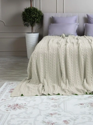 Плед 180x220 на кровать диван покрывало вязаный хлопок 100% фото 2