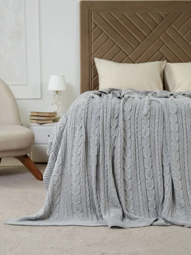 Плед 220х240 на кровать диван покрывало вязаный Хлопок 100 % фото 4