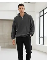 Свитер оверсайз теплый вязаный на молнии с воротником