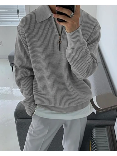 Свитер оверсайз теплый вязаный на молнии с воротником фото 2