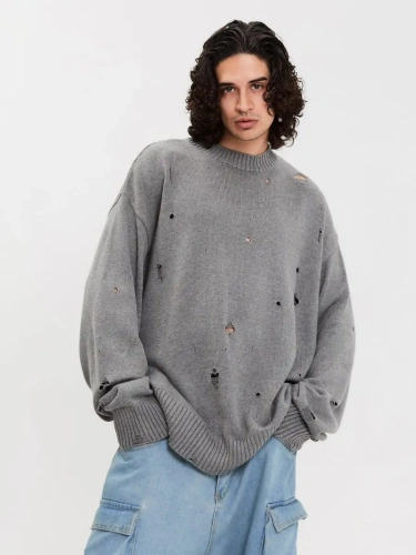 Свитер оверсайз рваный женский и мужской теплая унисекс