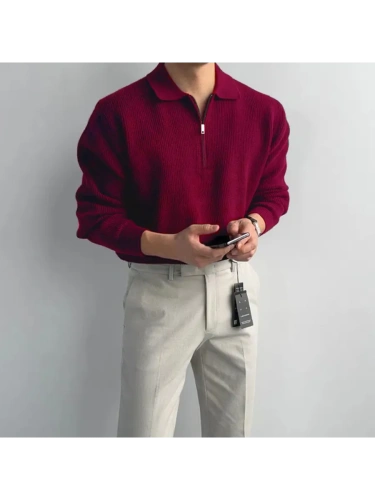 Свитер оверсайз теплый вязаный на молнии с воротником фото 5