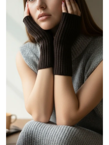 Митенки коричневый теплые перчатки без пальцев y2k