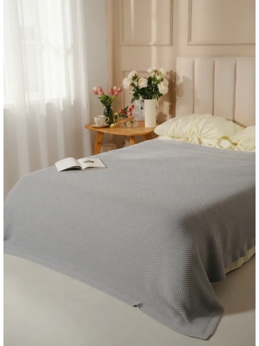 Плед 180х220 на кровать диван покрывало вязаный Хлопок 100 %