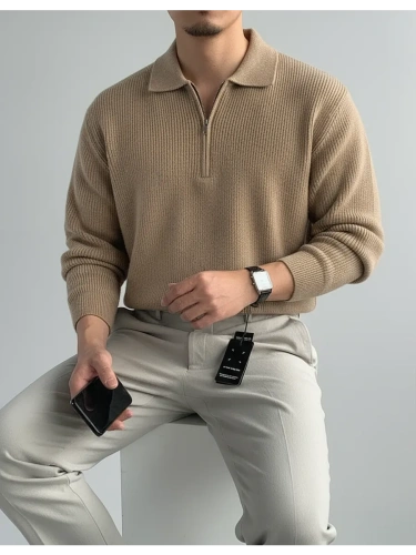 Свитер оверсайз теплый вязаный на молнии с воротником фото 4