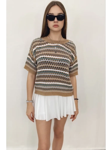 Кофта нарядная оверсайз укороченный ажурная кружевная сетка фото 5