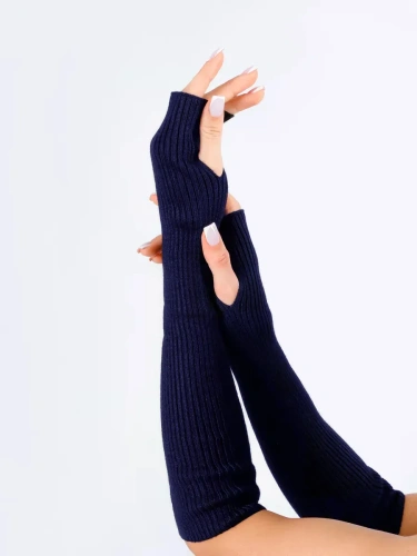 Митенки длинные синий перчатки без пальцев гетры на руки фото 5