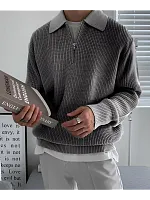 Свитер оверсайз теплый вязаный на молнии с воротником