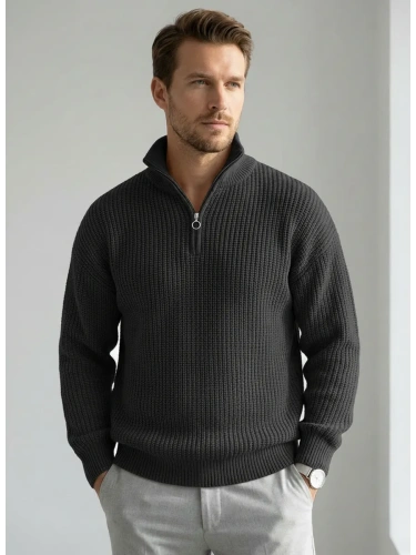 Свитер оверсайз теплый вязаный на молнии с воротником фото 3