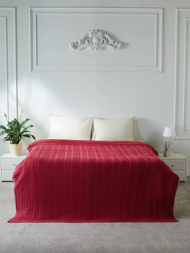 Плед 200x220 на кровать диван покрывало вязаный хлопок 100% фото 4