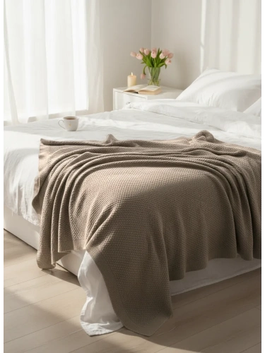 Плед 200х220 на кровать диван покрывало вязаный Хлопок 100 %