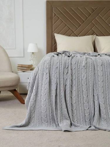 Плед 200х220 на кровать диван покрывало вязаный Хлопок 100 % фото 4