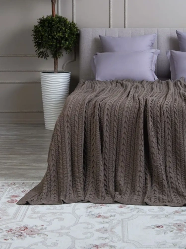 Плед 200x220 на кровать диван покрывало вязаный хлопок 100% фото 2