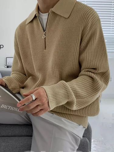 Свитер оверсайз теплый вязаный на молнии с воротником фото 3