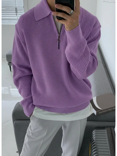 Свитер оверсайз теплый вязаный на молнии с воротником фото 3