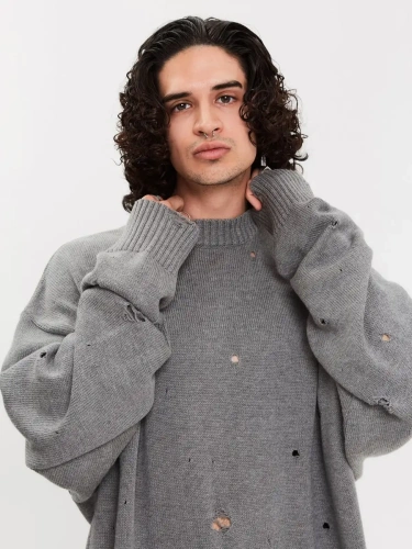 Свитер оверсайз рваный женский и мужской теплая унисекс фото 6