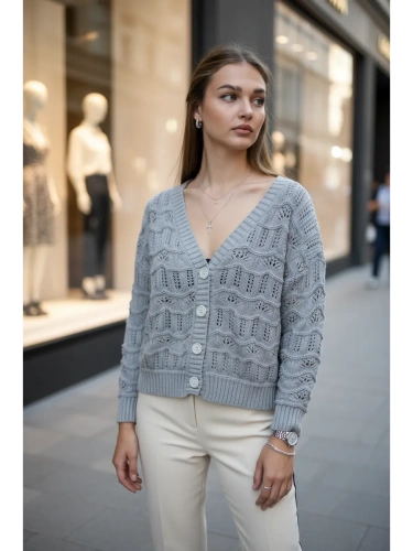 Кардиган женский кроше укороченный оверсайз фото 7