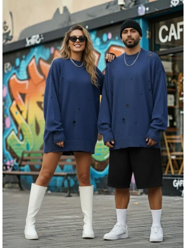 Свитер оверсайз джемпер рваный кофта вязаная теплая свитшот фото 3