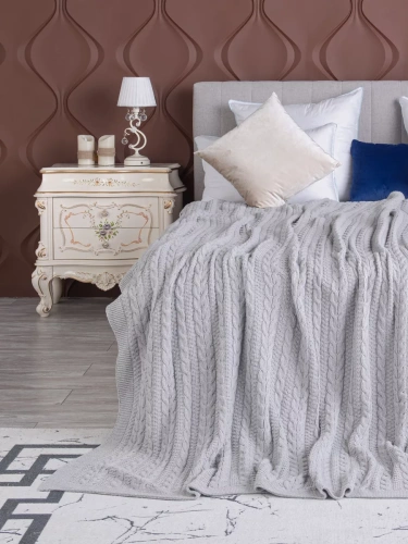 Плед 200x220 на кровать диван покрывало вязаный хлопок 100%