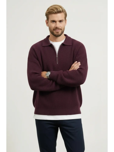 Свитер оверсайз теплый вязаный на молнии с воротником фото 7