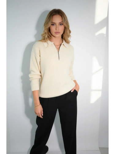 Свитер оверсайз теплый вязаный на молнии с воротником фото 5